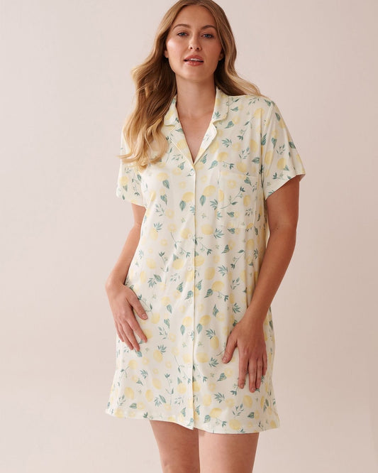 Lemon Print Button-Down Sleepshirt